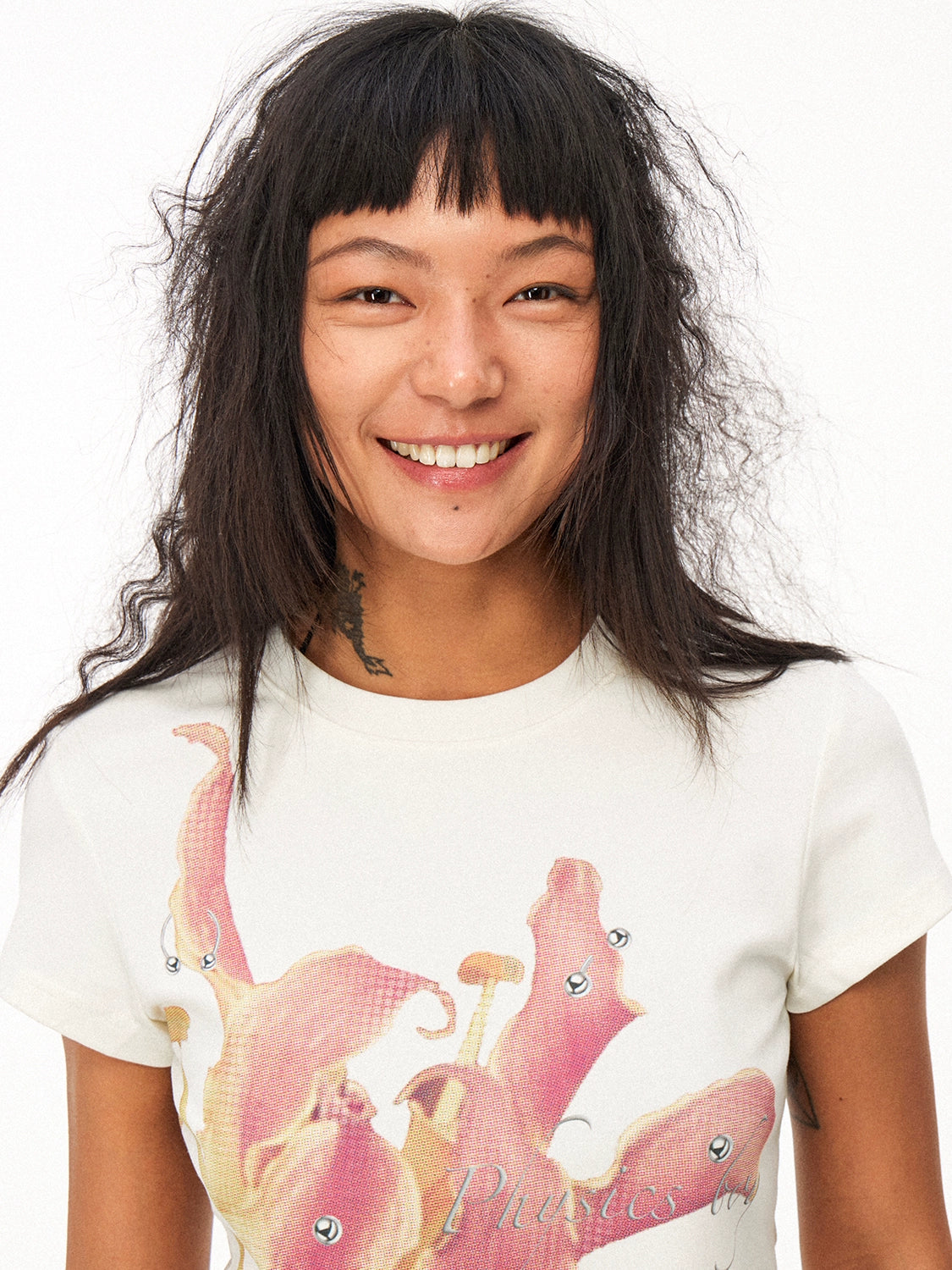 PHYS Floral Print Micro-closure Front Shoulder Short-sleeved T-shirt Tee