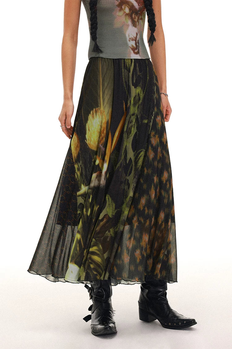 PHYS Floral Asymmetrical Splicing Drop Skirt