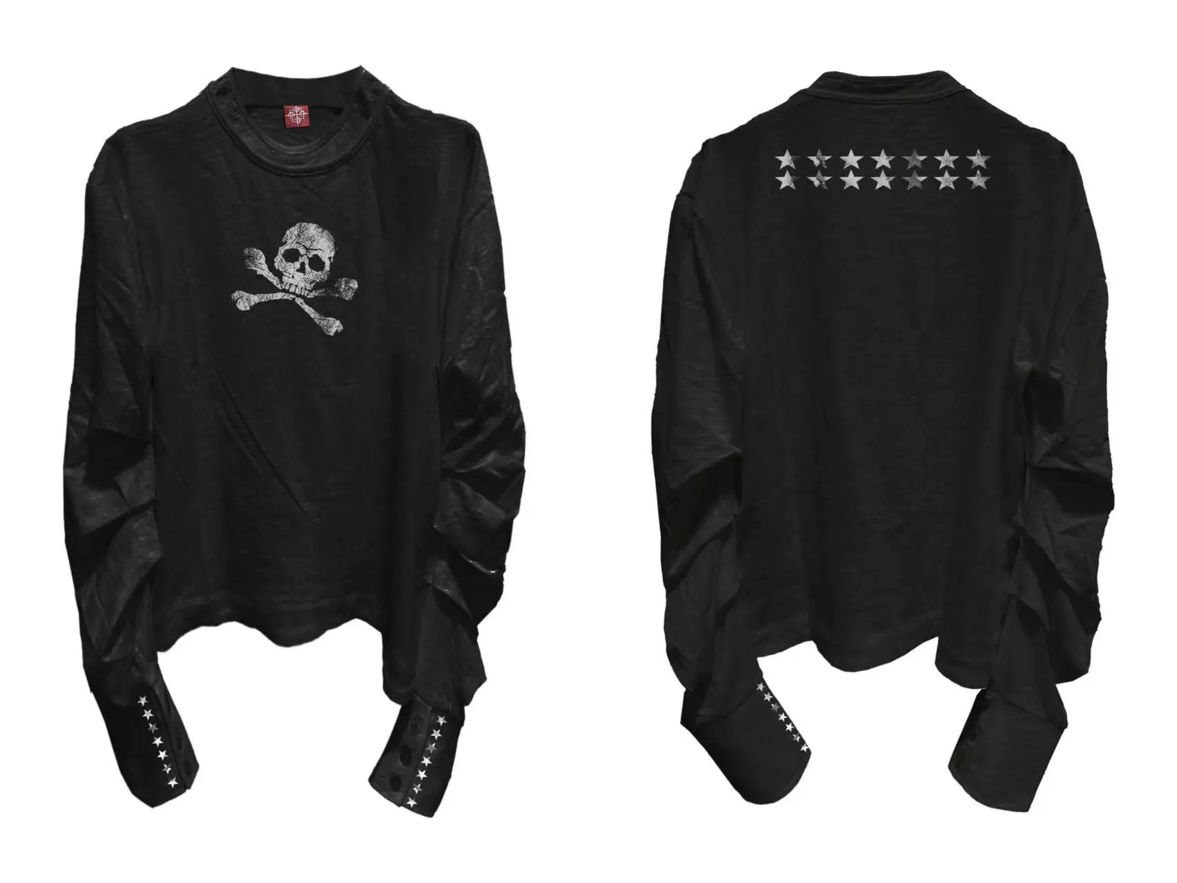 DETW 24AW Original * Skull Slightly Transparent Double Neckline Bamboo Cotton Scimitar pleated Tee