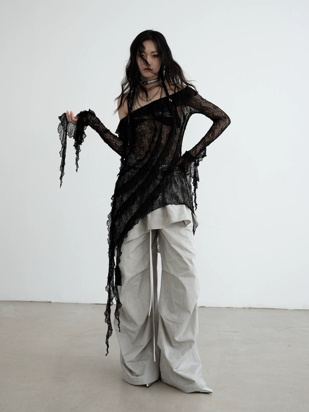 JNYLON Two-piece Detachable Ruffle Leaf Skirt Slacks