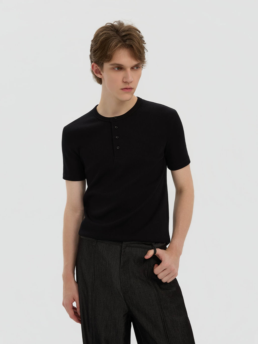 Azure Lisseur Slim Fit Quick-Dry -Button Henley Tee