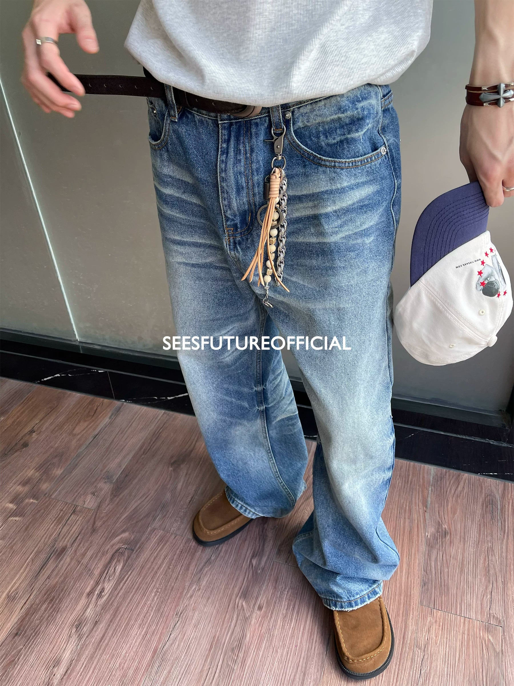 Seesfuture Straight White Burrs Old Jeans
