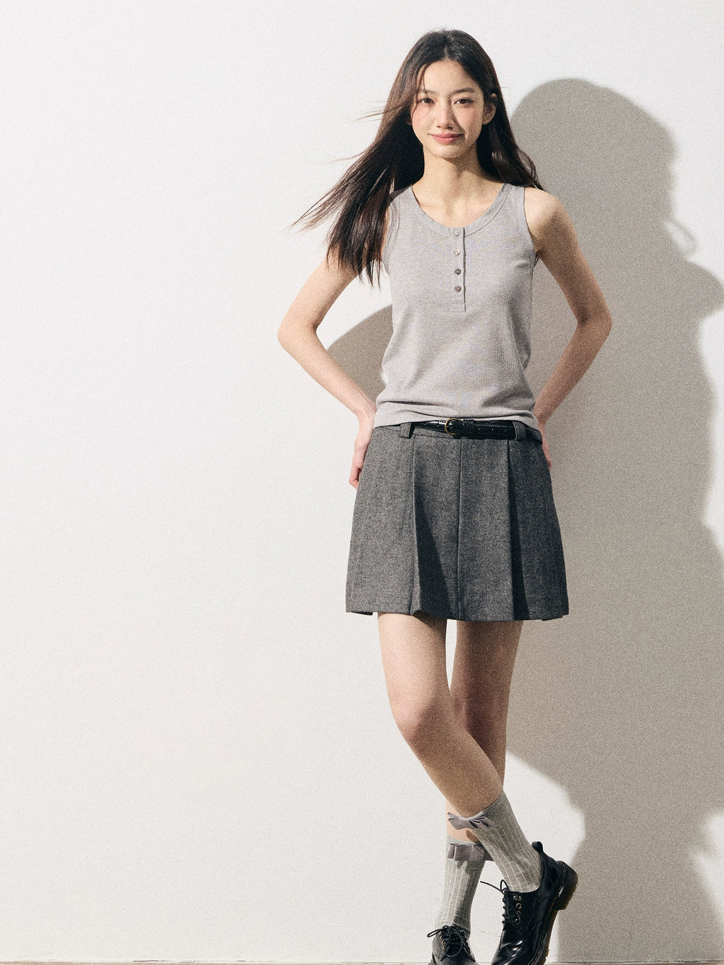 RPB BRAND Multi-button Simple Korean Skinny Sleeveless Sling