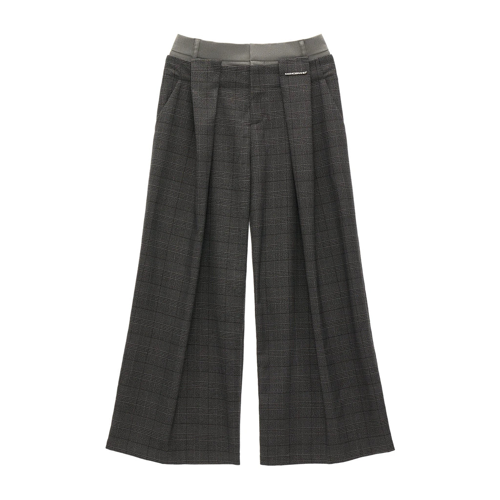 MAMC Double-Waist Plaid Loose Straight-Leg Trousers