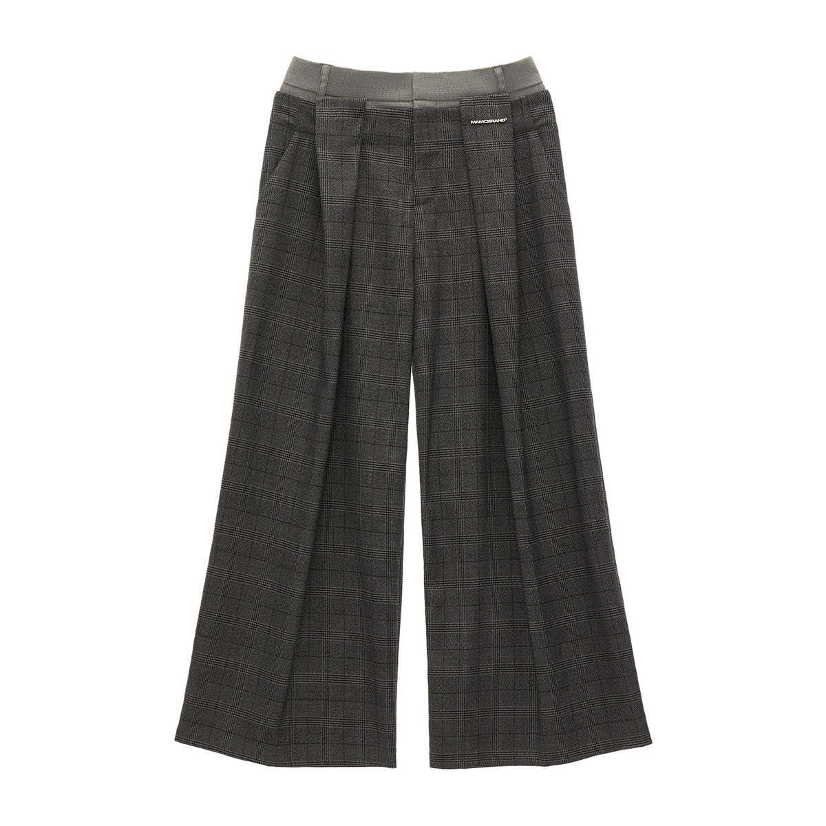 MAMC Double-Waist Plaid Loose Straight-Leg Trousers