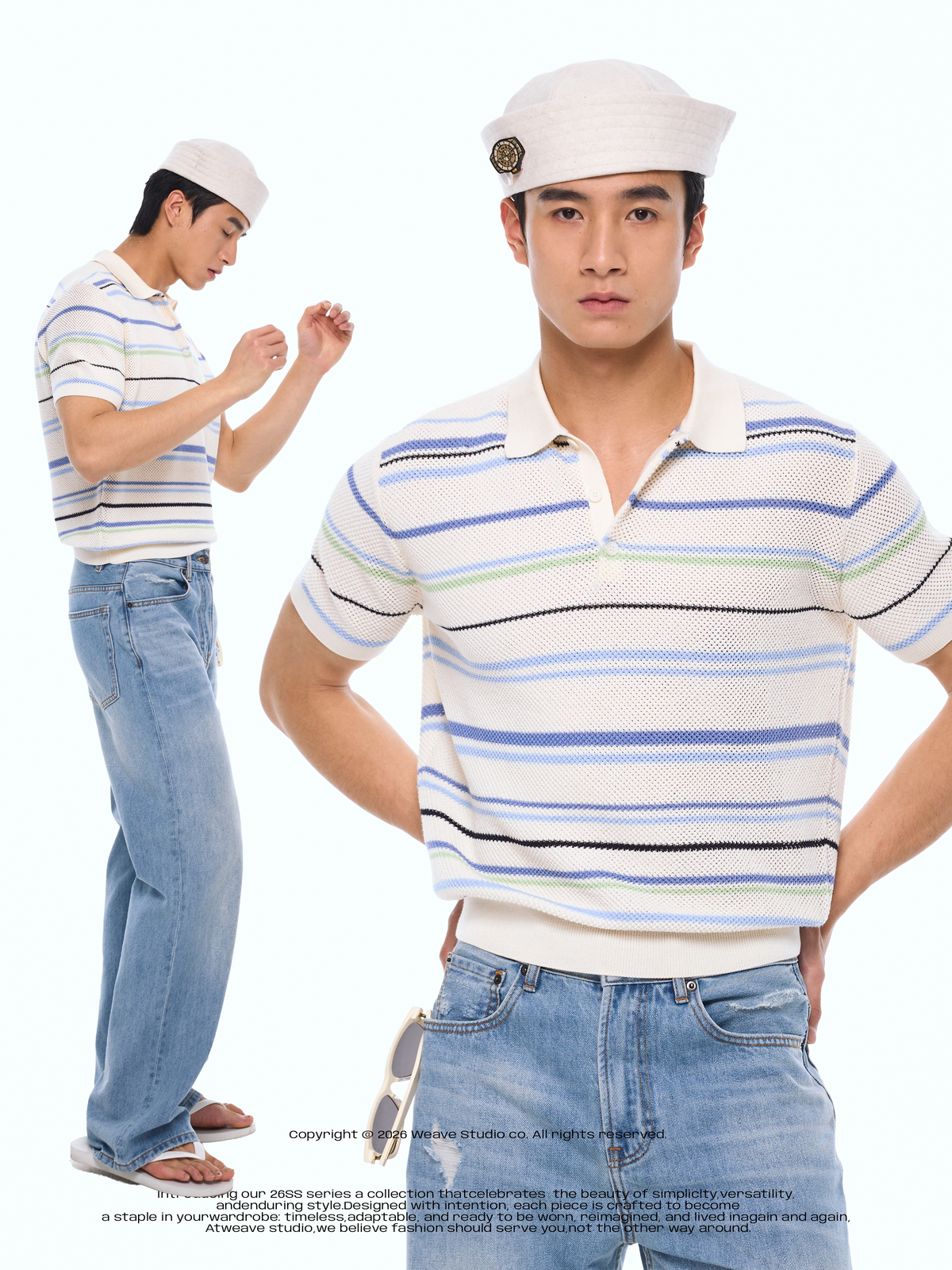 WEAVE Striped 260g Breathable Loose Polo Tee