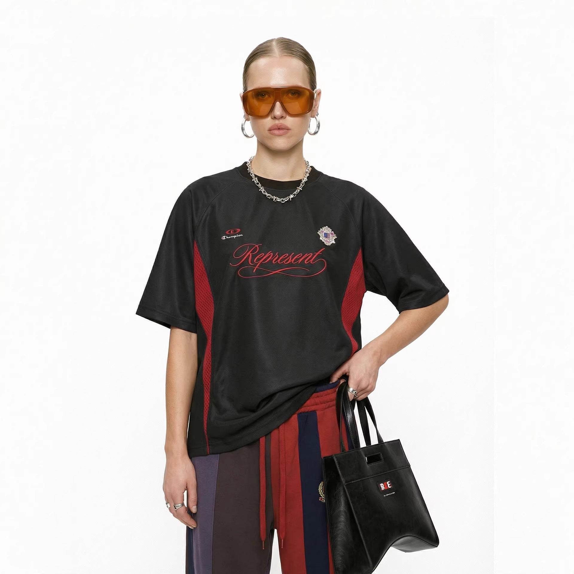 Inflation Contrast Splicing Shoulder Jacket Short Sleeve T-Shirt