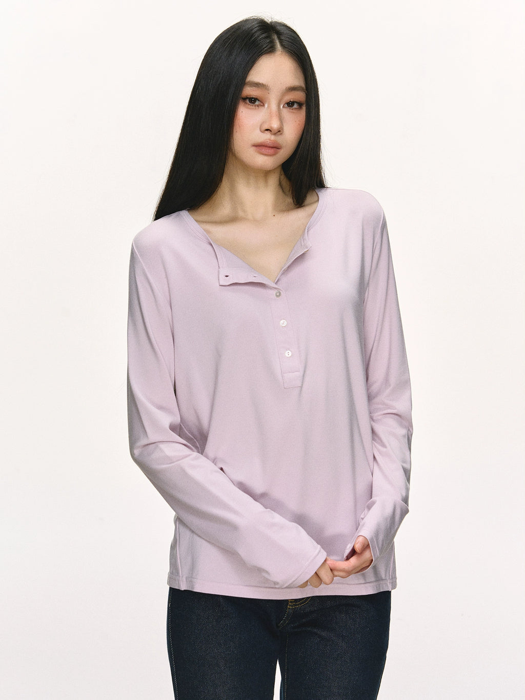 Anna Aneae Henry Collar Bottom Casual Long Sleeve