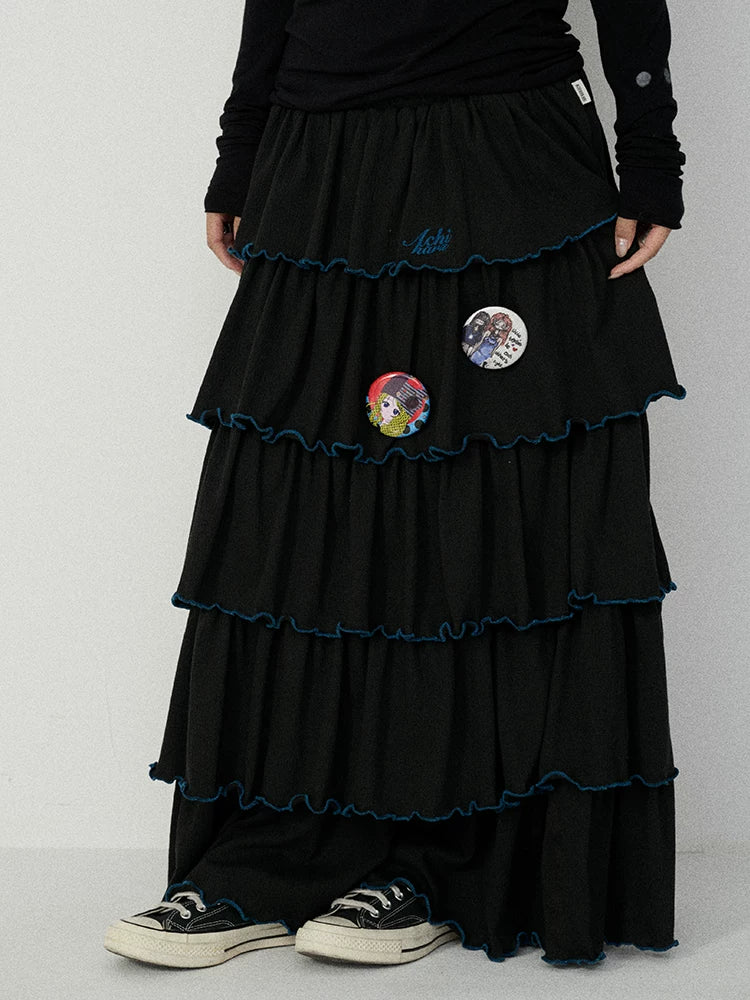 Achihara Breathable Tiered Pleated A-Line Maxi Skirt