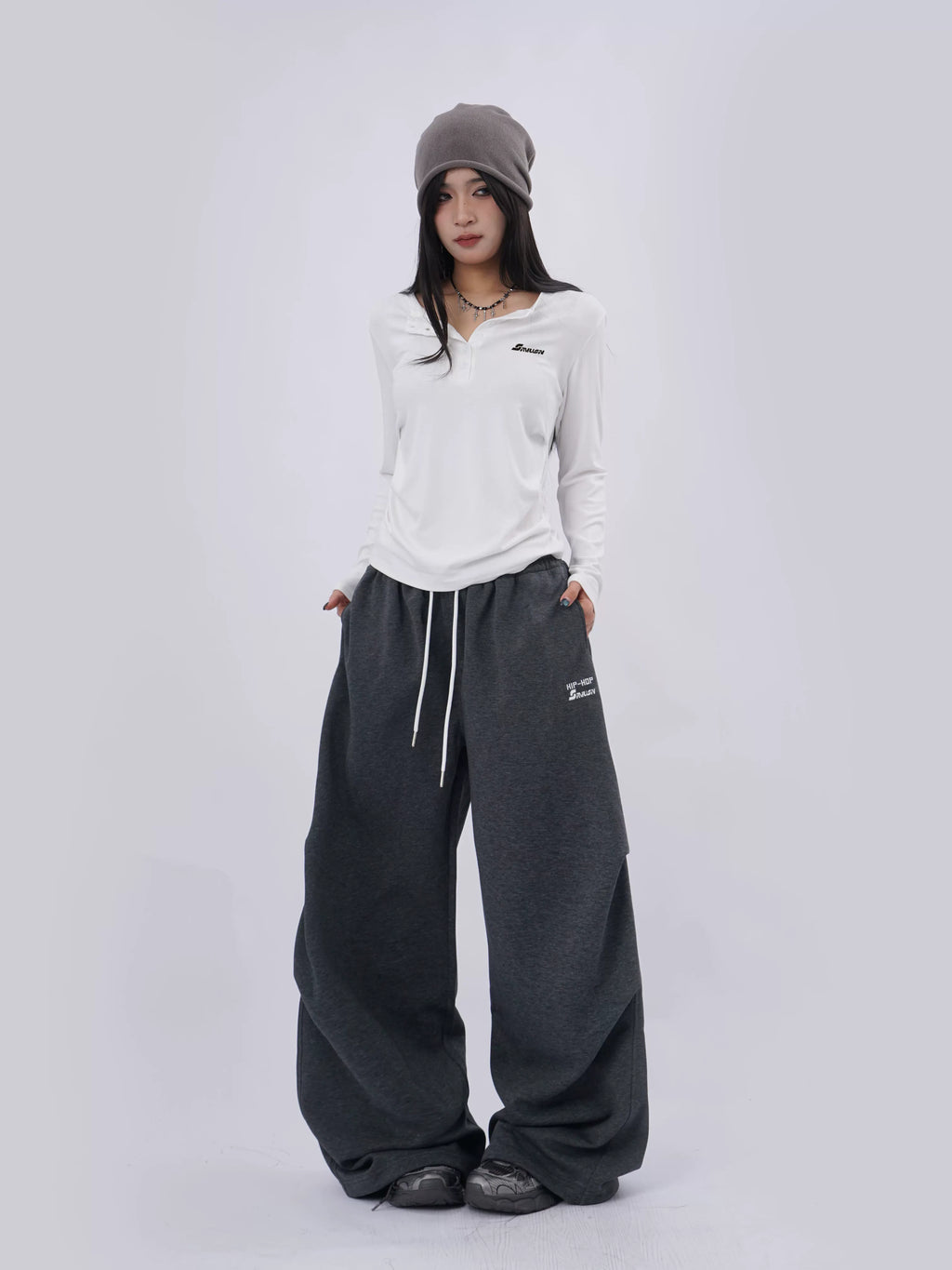 SAMUSAN Side Seam Pleated Skinny Long Sleeve
