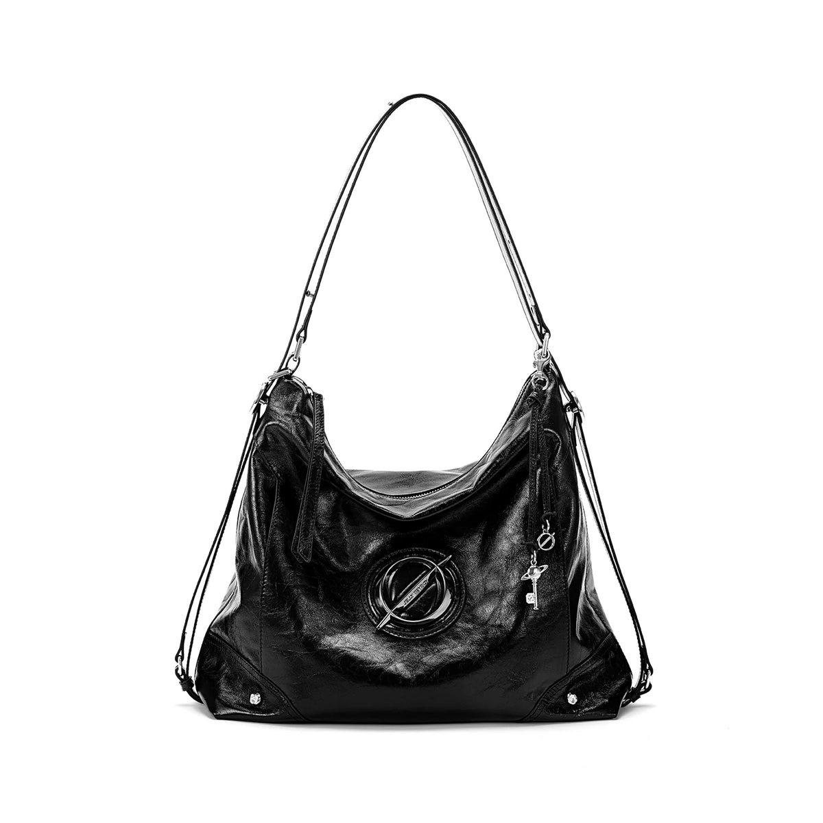 JELLY TOYBOY Metallic Black Leather Chain Shoulder Bag - Zip-Top