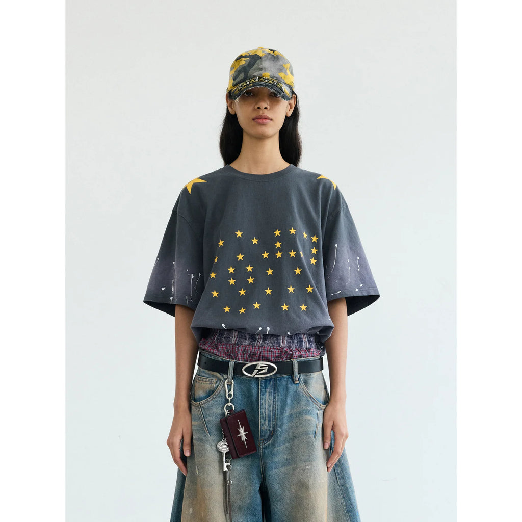 PEOPLESENSE Vintage Splatter Gradient Wash Loose Tee