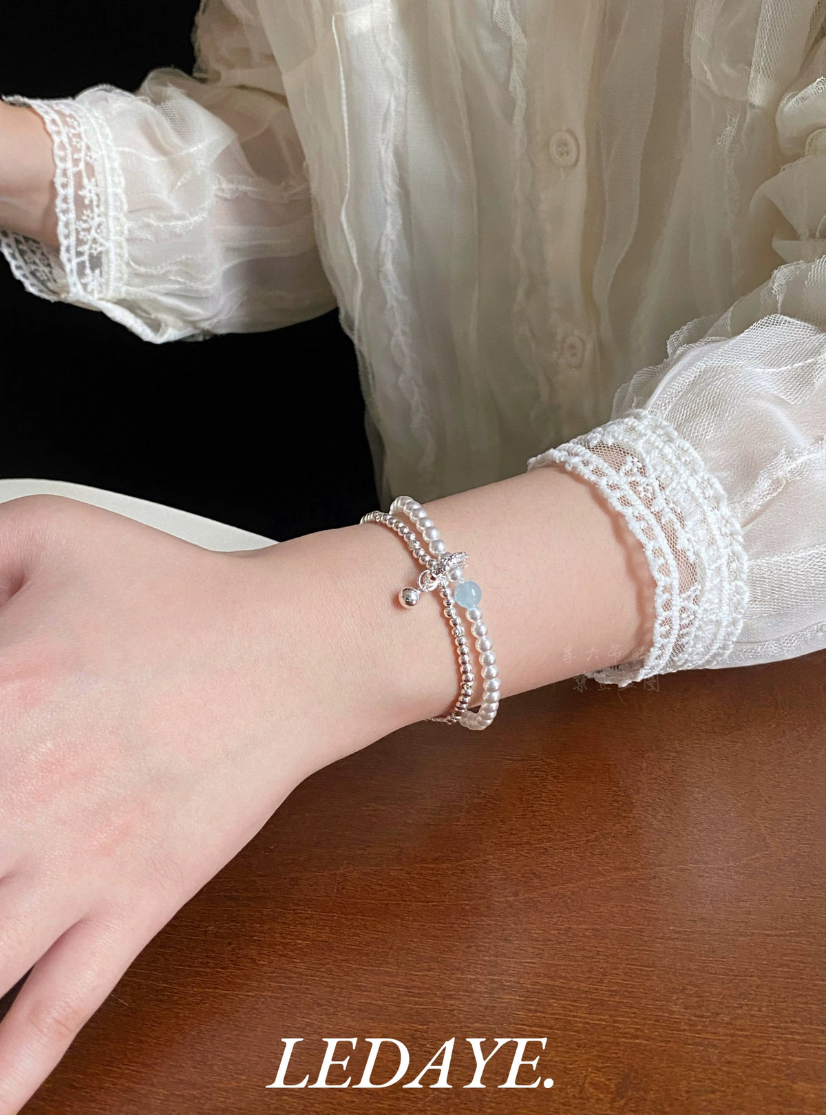 LIDAYE Layered Sterling Silver Pearl Peace Bracelet