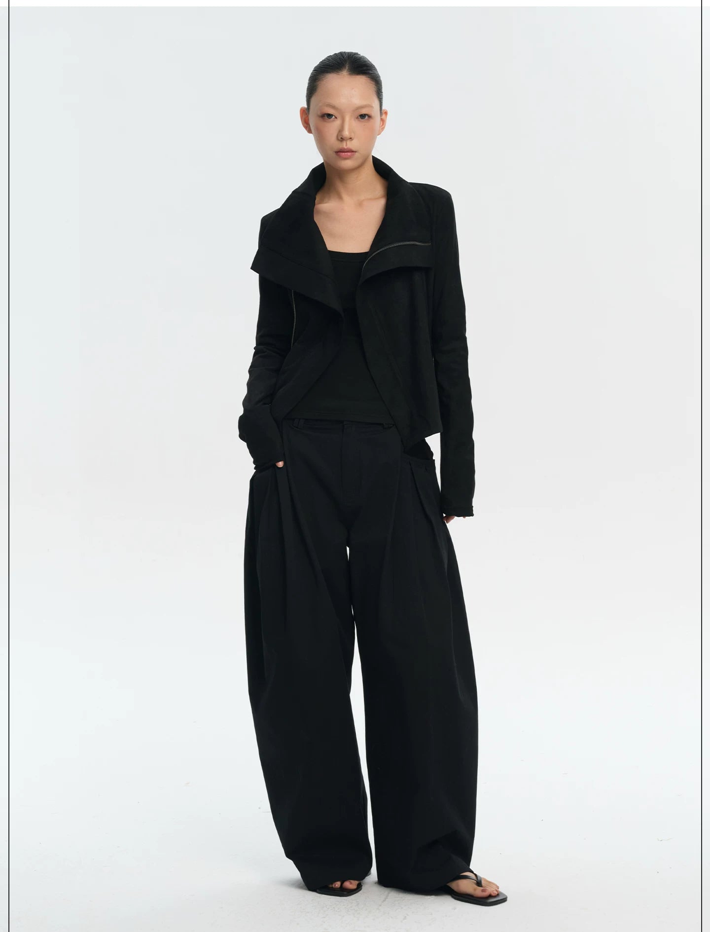 LINY LIBERTY Vintage Lapel Short Zip Jacket