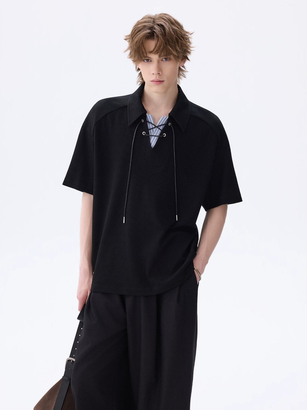 CHOR V-neck Fake Two Casual Tee