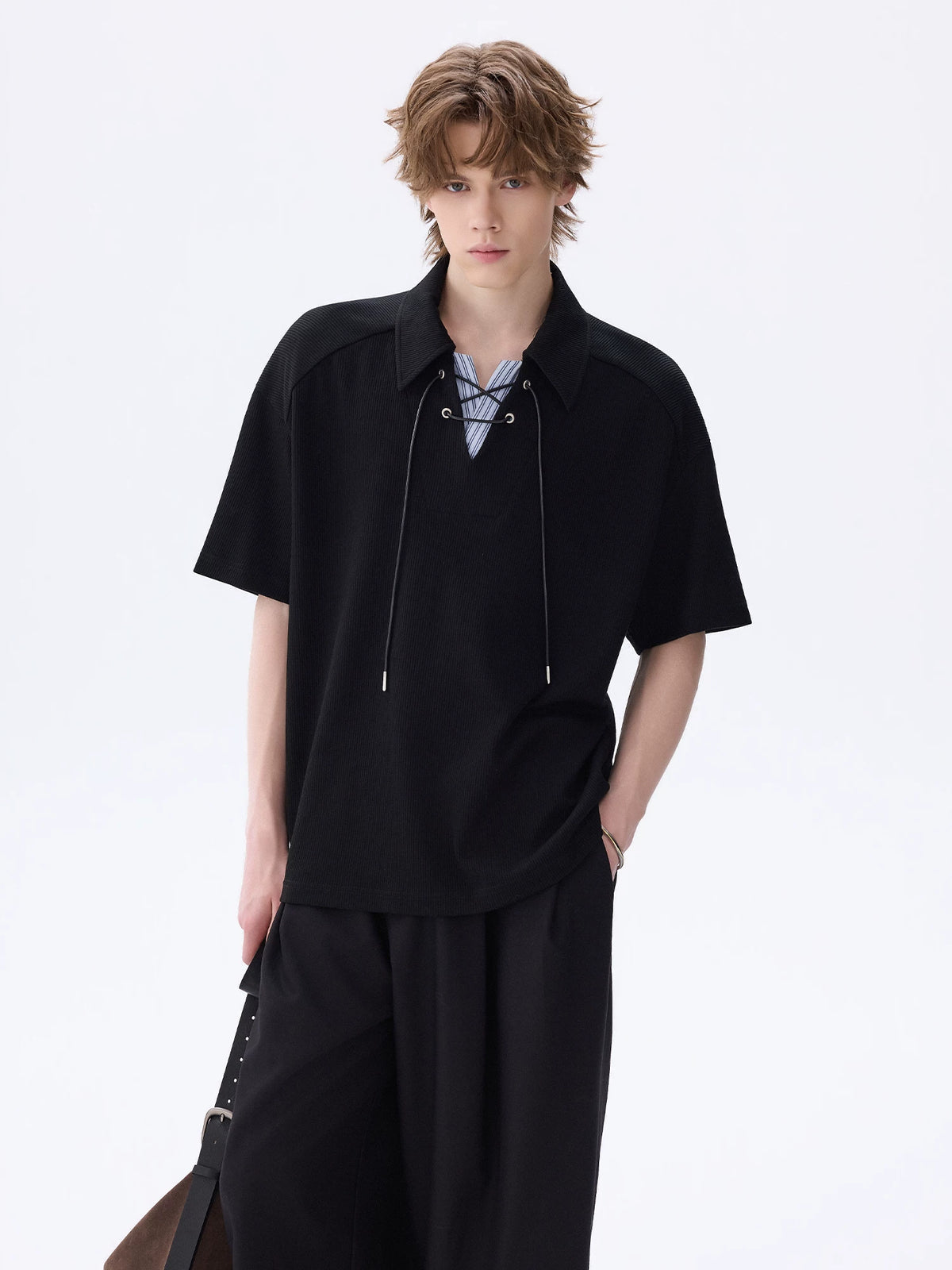CHOR V-neck Fake Two Casual Tee