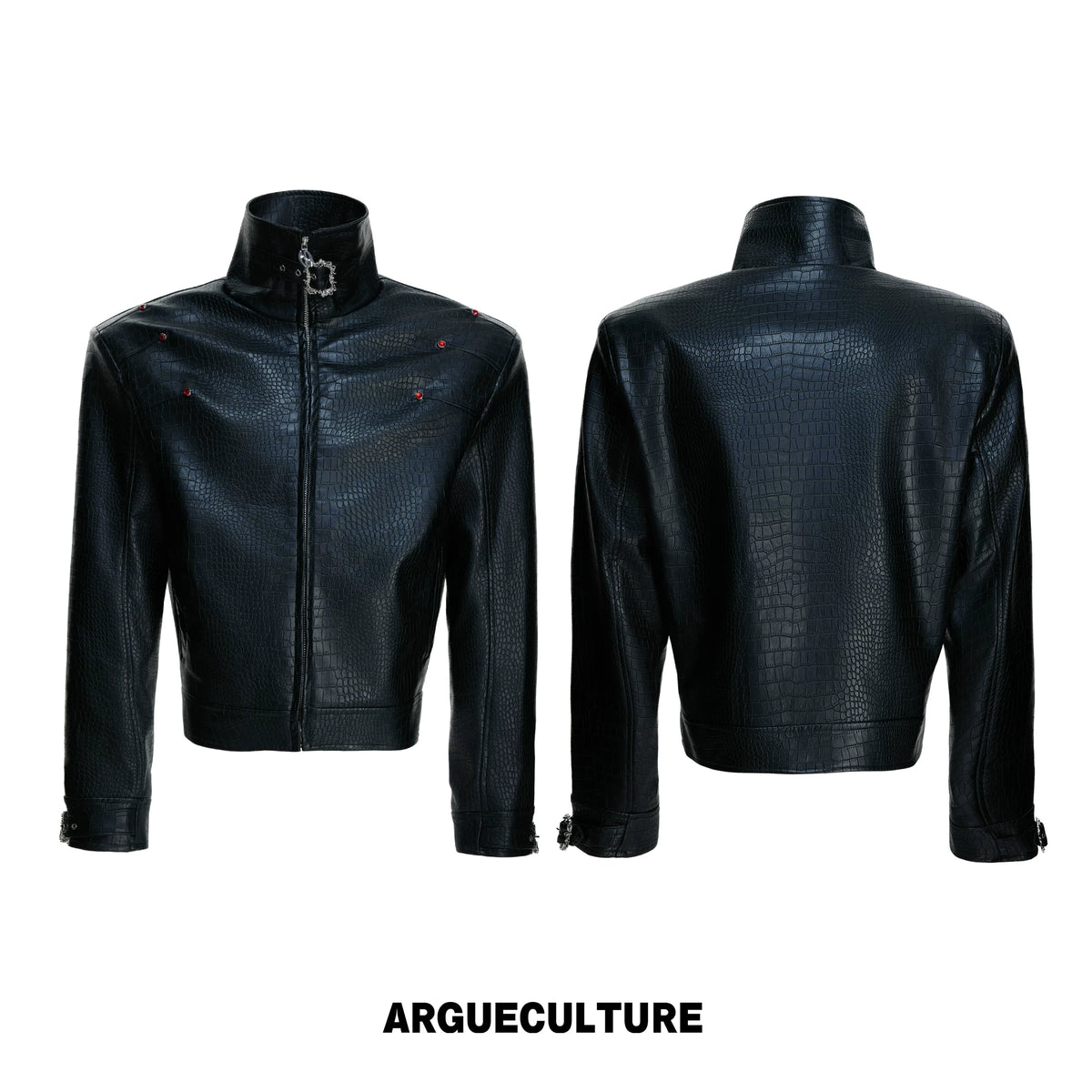 ArguE CulturE Crocodile-Embossed Faux Leather Cropped Jacket