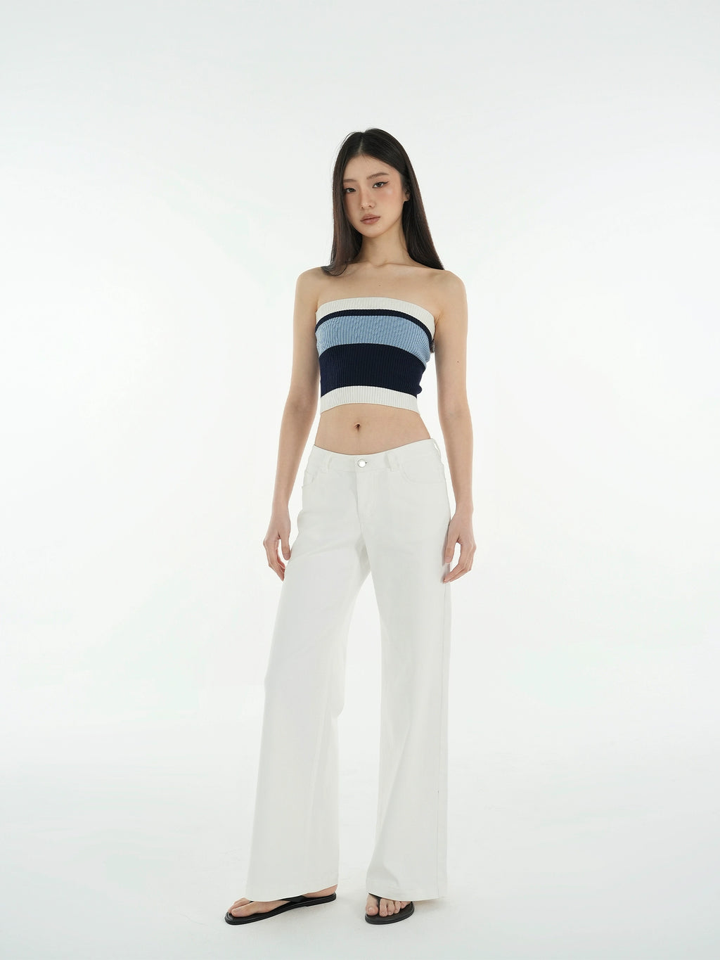 Jim Kennet Vintage Contrast Striped Slim Knit Tube Top