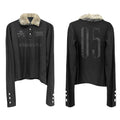 DETW Fur Neck Splicing Slim-fit Short Long-sleeved Polo Shirt