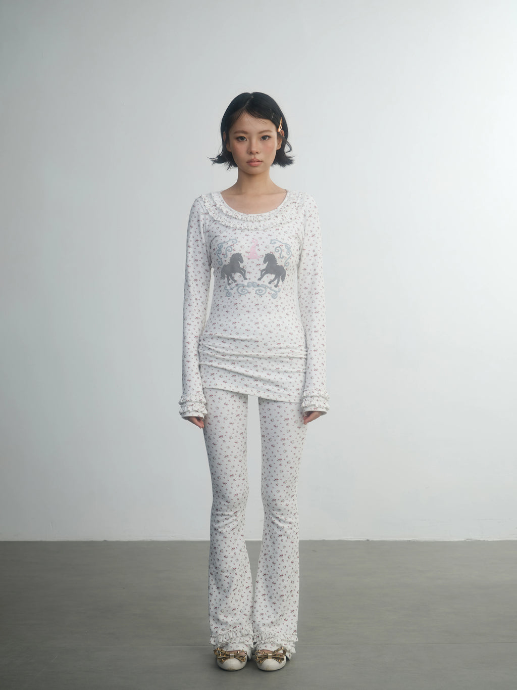 In Two Twos German Velvet Micro-flared Leggings Floral Trousers