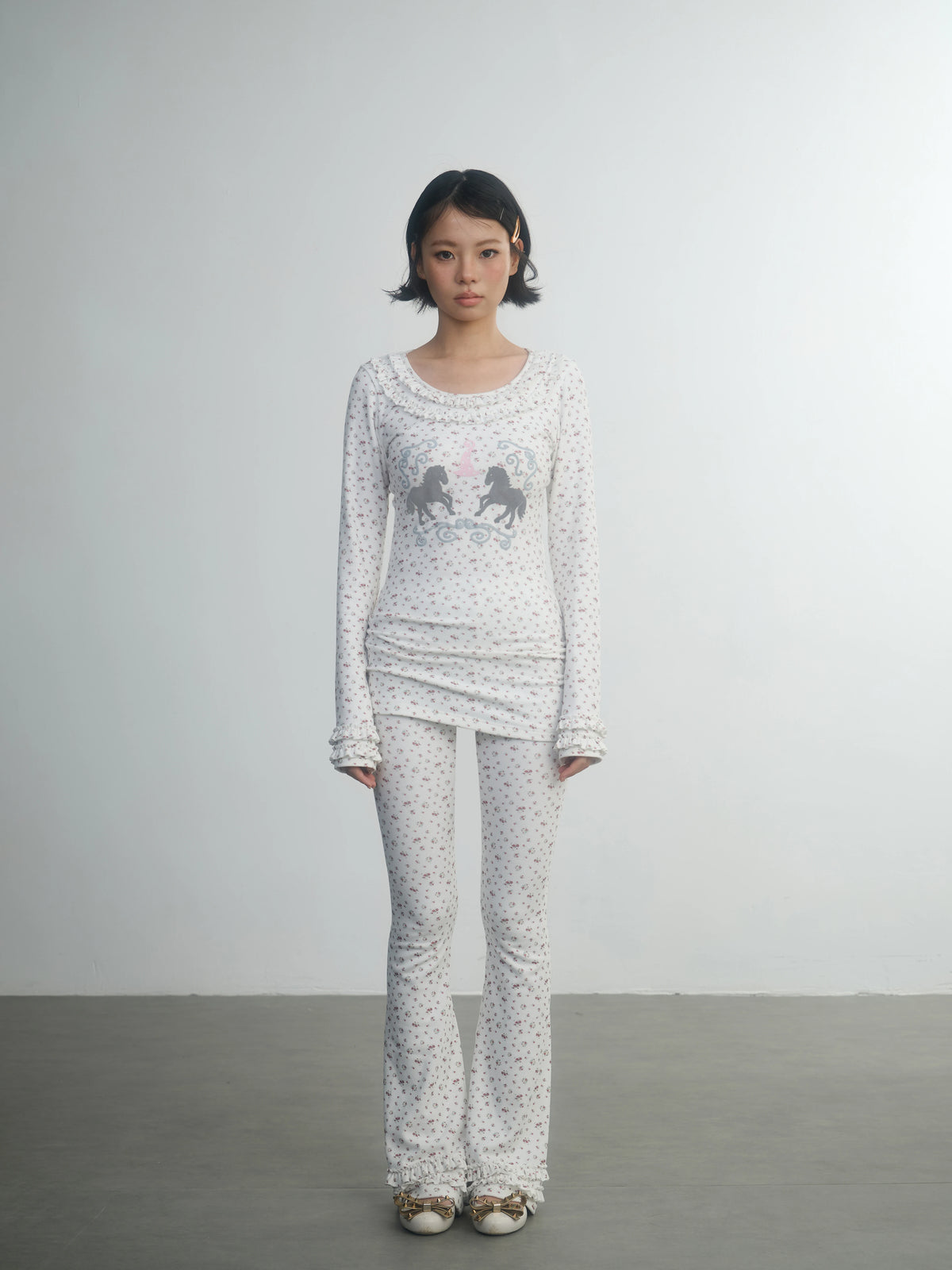 In Two Twos German Velvet Micro-flared Leggings Floral Trousers