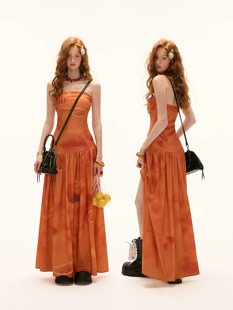 MAMC Orange Vacation Strapless A-Line Dress