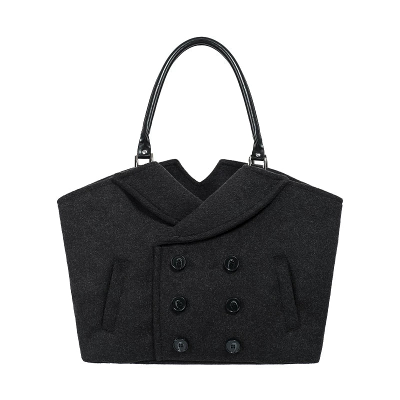 COSTUSTOOT Black Wool Blend Shoulder Bag - Hook Closure