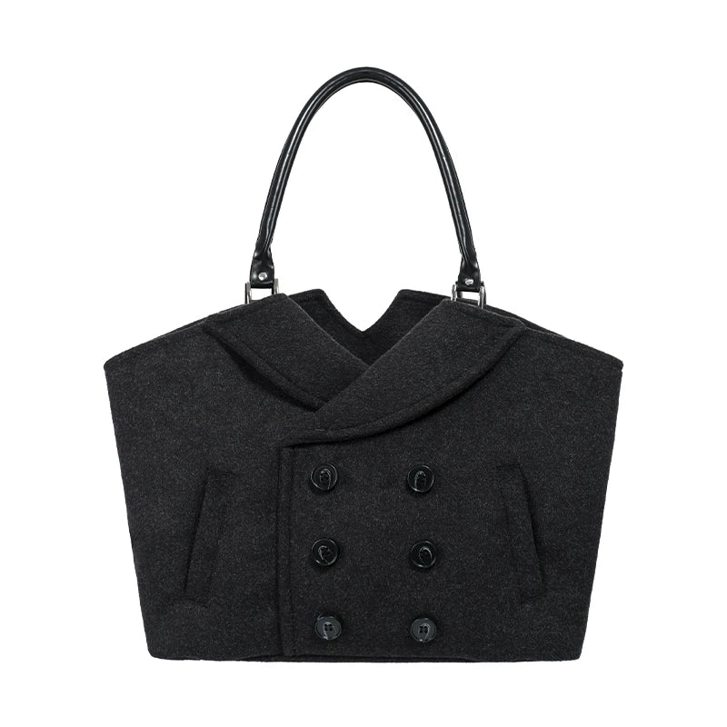 COSTUSTOOT Wool Coat Leather-Strap Shoulder Bag