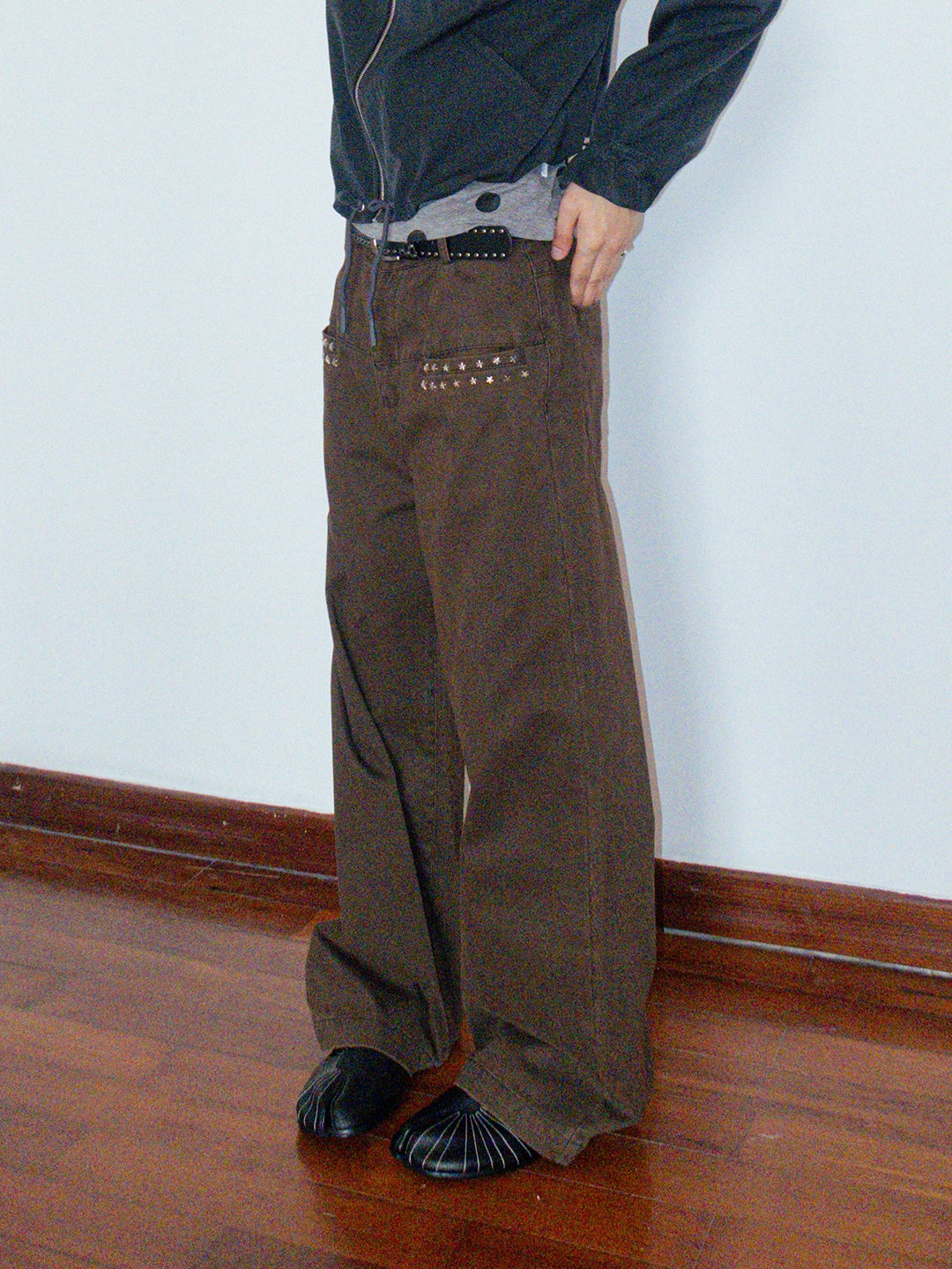 FUNKYFUN Star Rivet 400g Loose Straight Cargo Pants