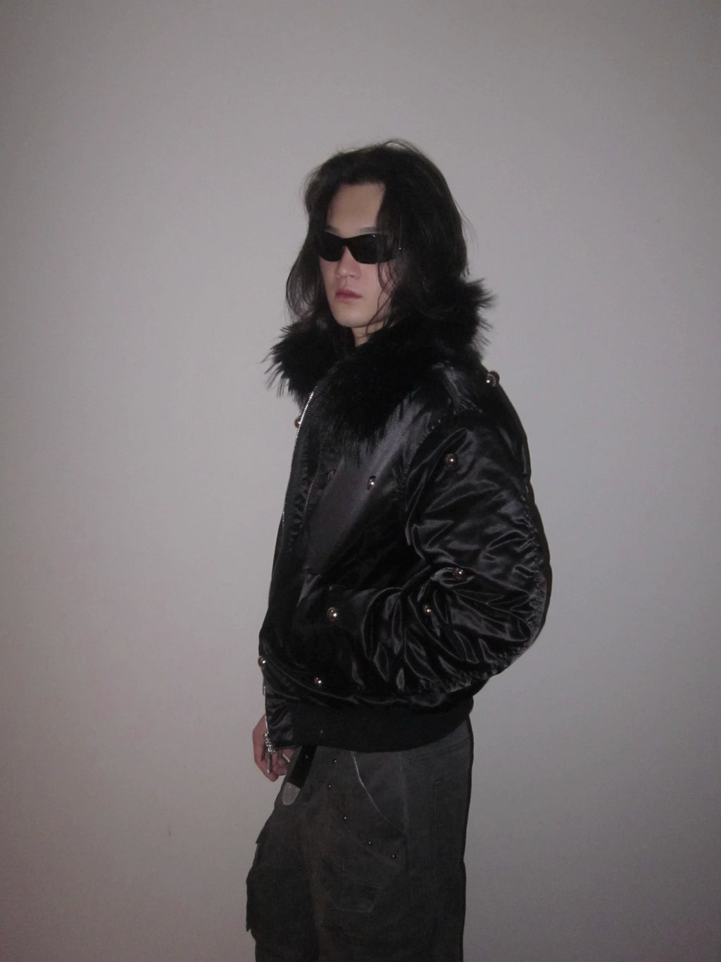 URRRGE Rivet Design Fur Collar Padded Jacket
