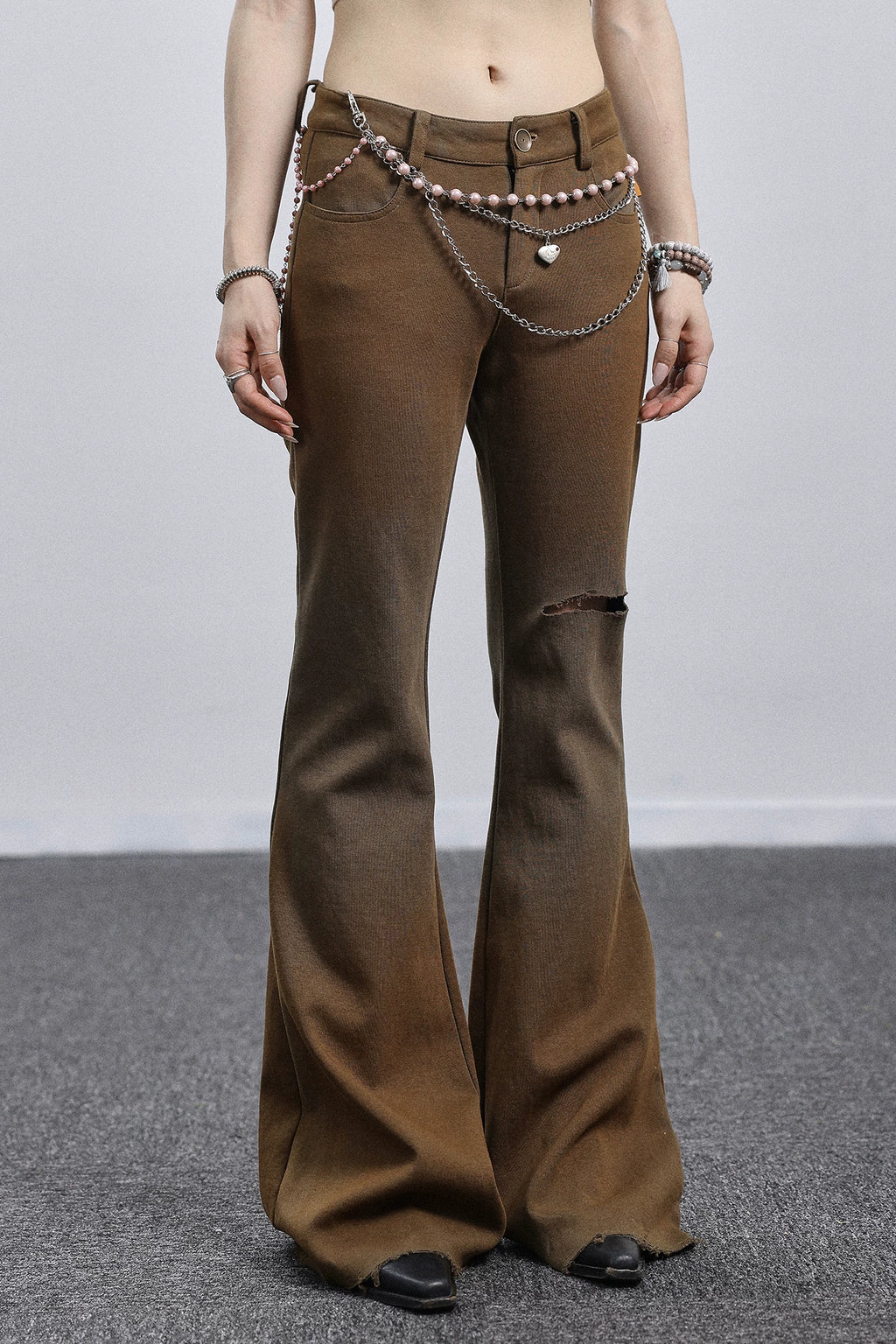 Achihara Ripped Low-Rise Wide-Leg Flared Sweatpants