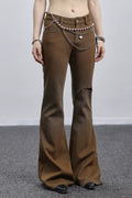 Achihara Ripped Low-Rise Wide-Leg Flared Sweatpants