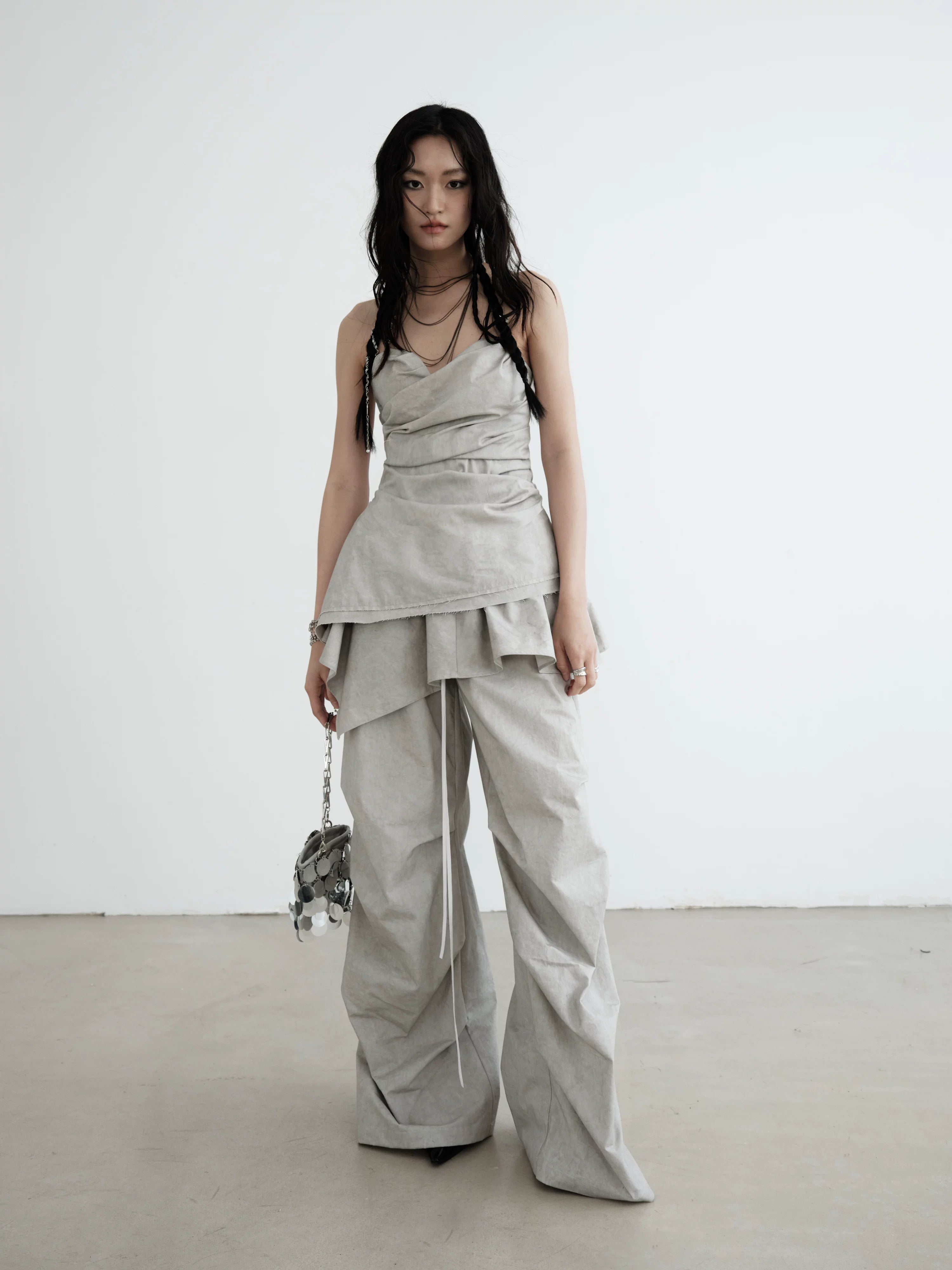 JNYLON Two-piece Detachable Ruffle Leaf Skirt Slacks