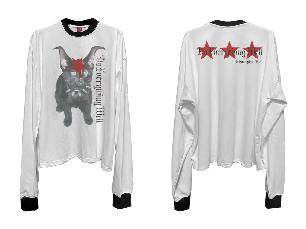DETW 24AW Original [Civet Slogan] Black and white contrasting color splicing 260g * long sleeve tee