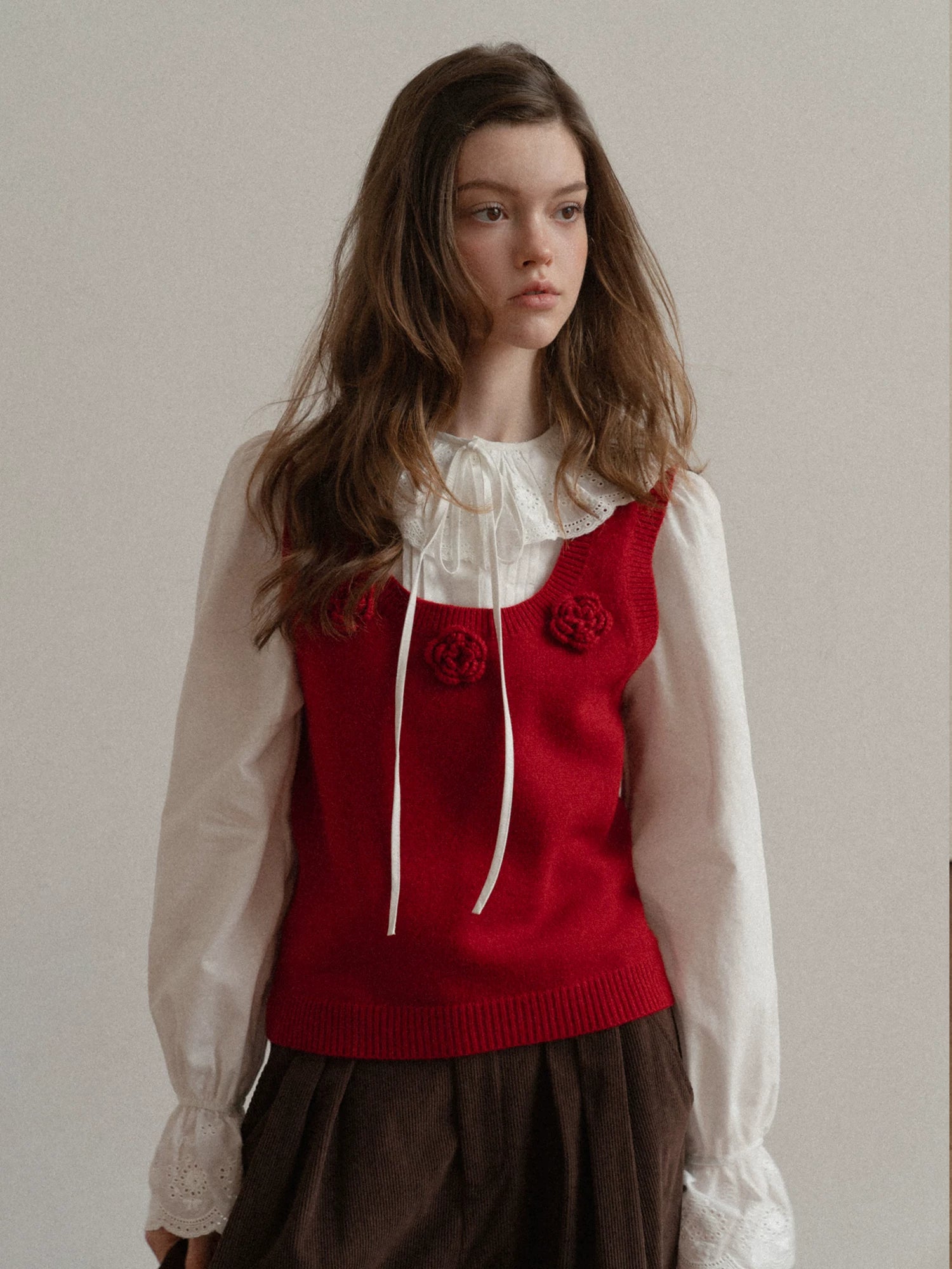 EGGKA Three-dimensional Flower Knitted Stacked Vest