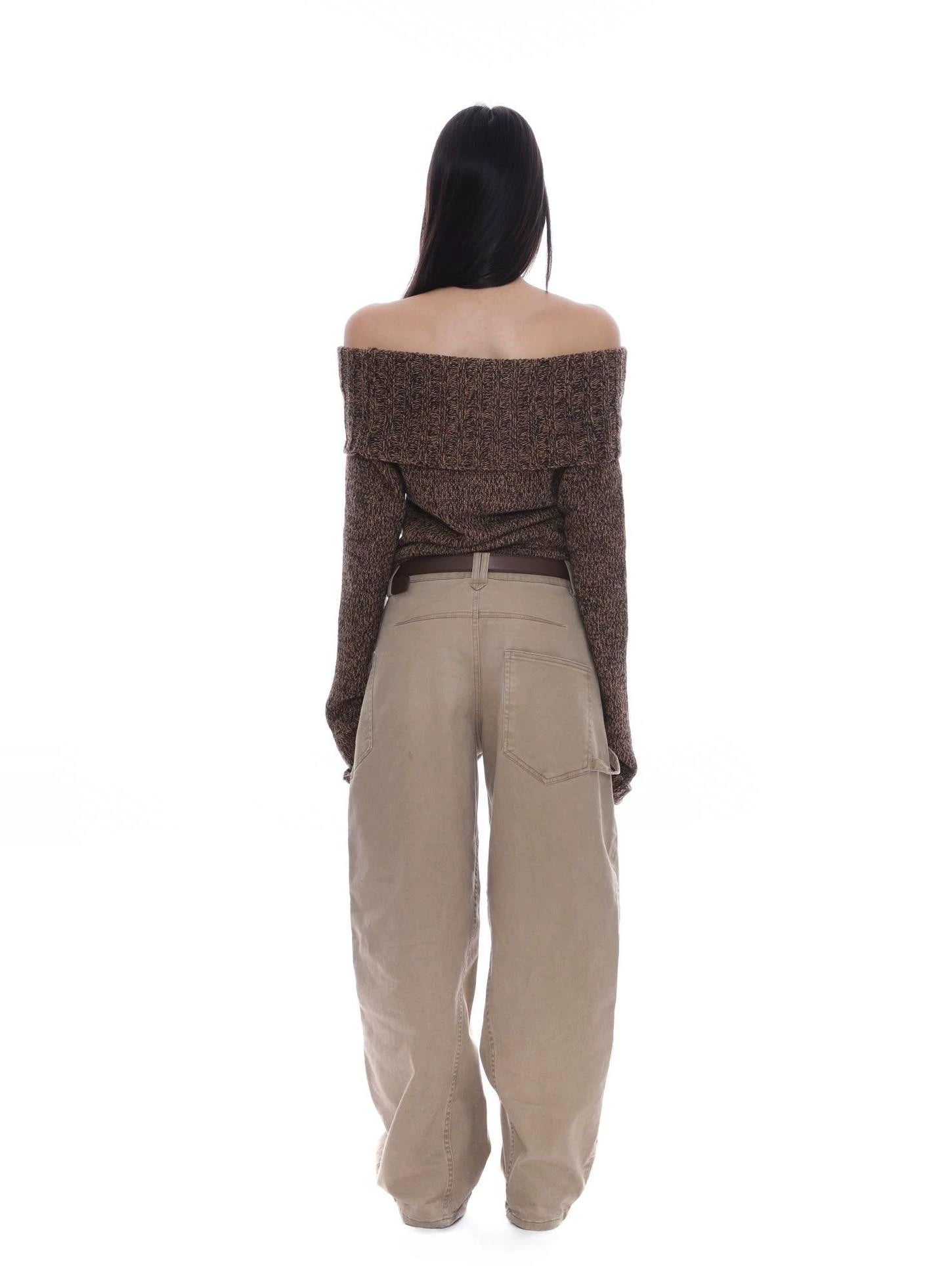 WITHMIN One-word Collar High-end Sense Versatile and Thin Knitted Sweater