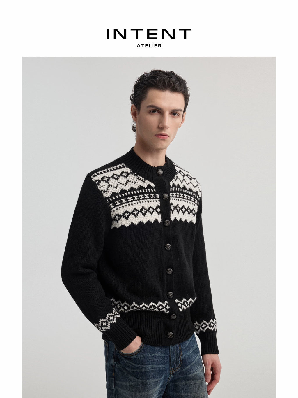 INTENT Fair Isle Wool Blend Cardigan