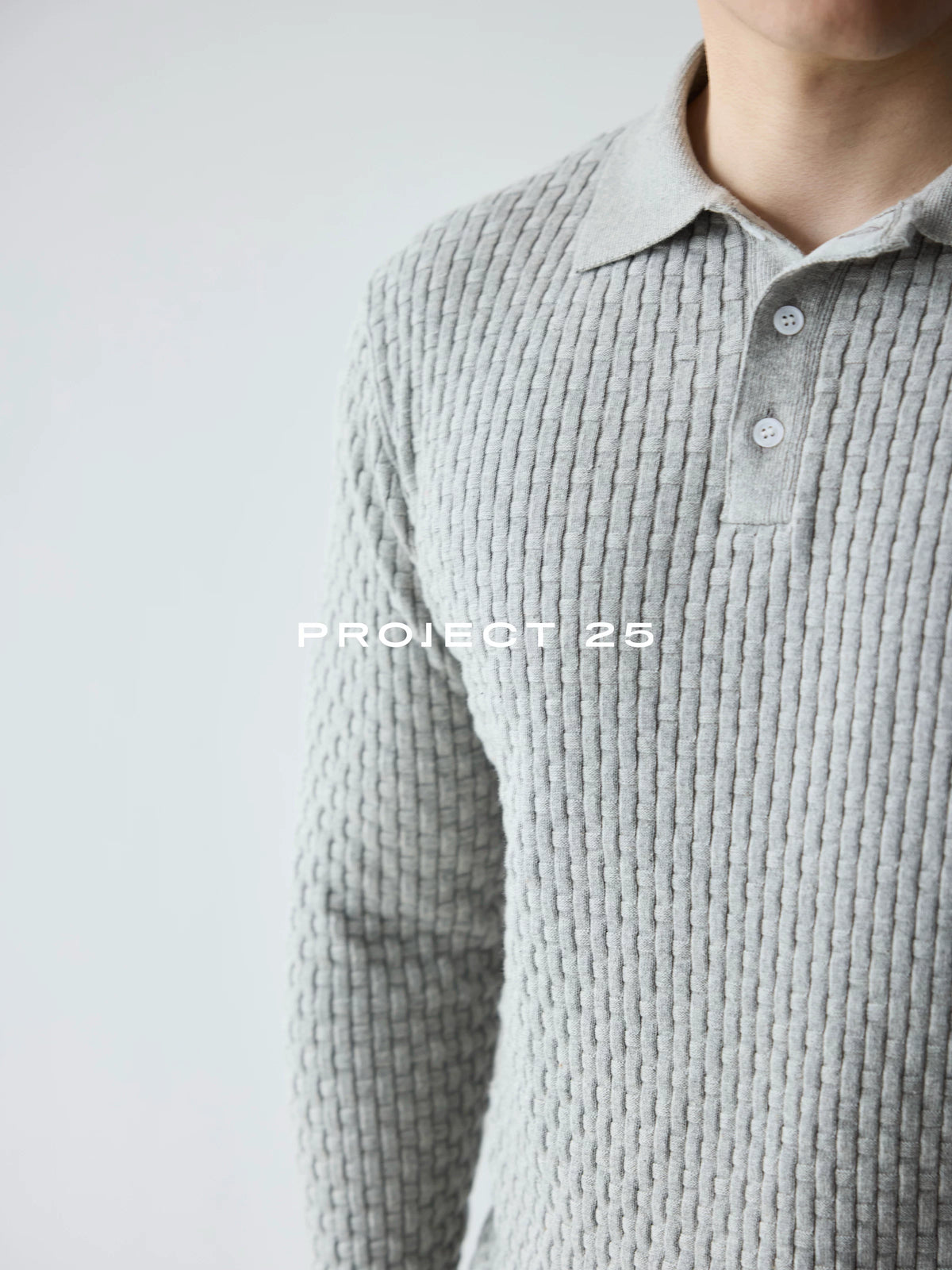 PROJECT 25 Textured Knit Breathable Long-Sleeve Polo