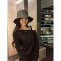 Pusumede Casual Versatile Slash Shoulder Knitted Long Sleeve