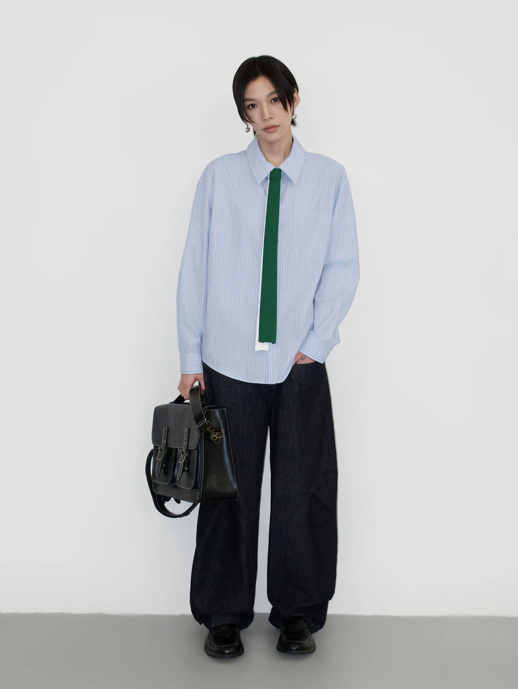 Sameuoo Removable Fake Tie Striped Long Sleeve Shirt