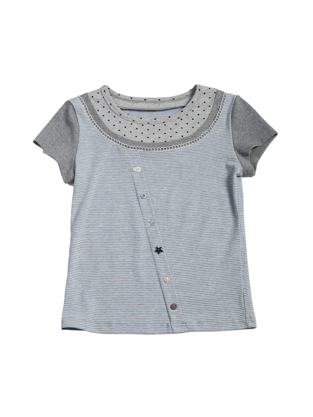 Two days off lab Polka Dot Spliced Slim Fit Tee
