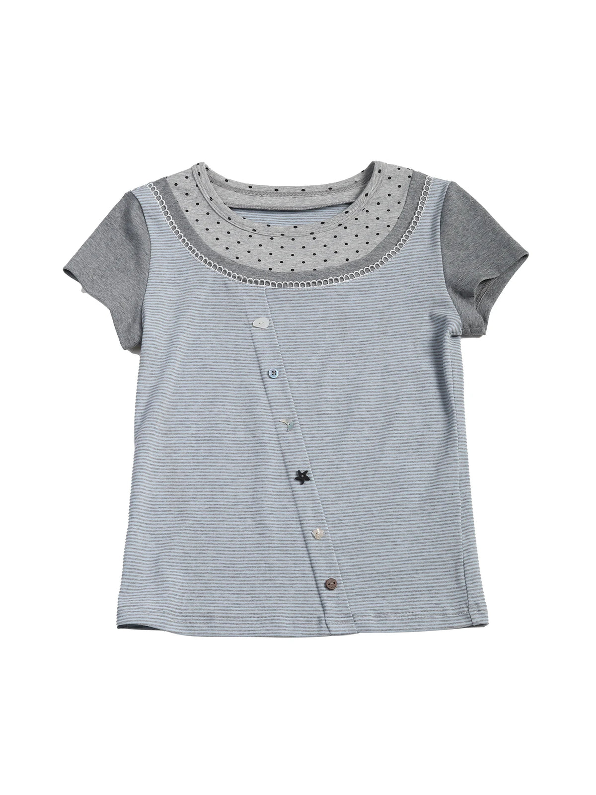Two days off lab Polka Dot Spliced Slim Fit Tee