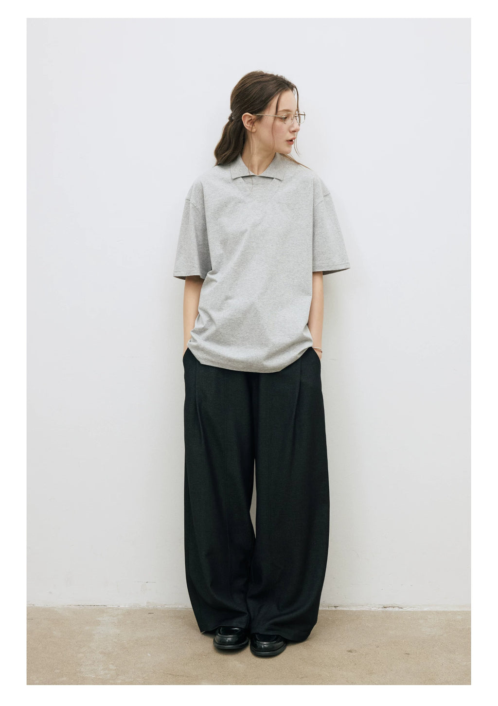 LR Single Pleated Diagonal Pocket Elegant Casual Trousers
