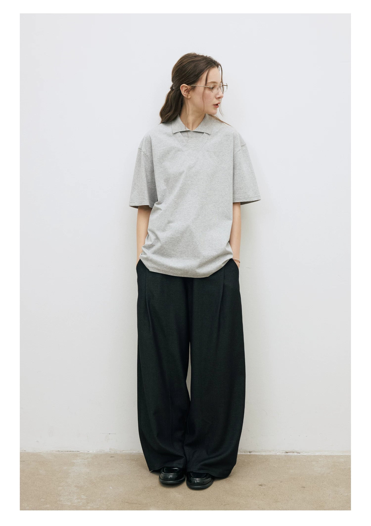 LR Single Pleated Diagonal Pocket Elegant Casual Trousers