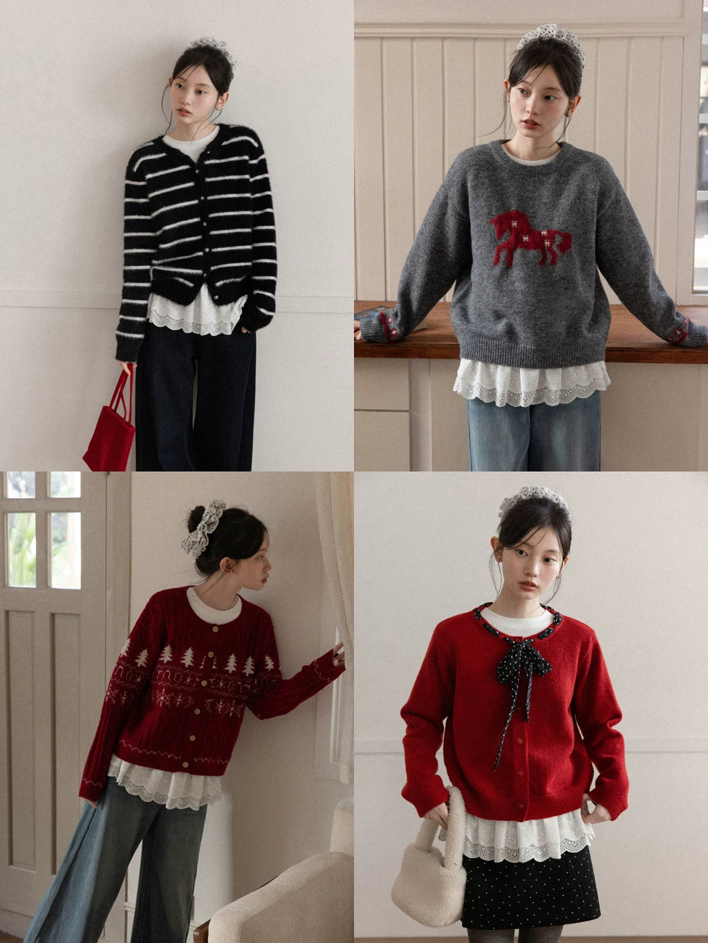 Cantonstory Crew Neck Lace Long Sleeve