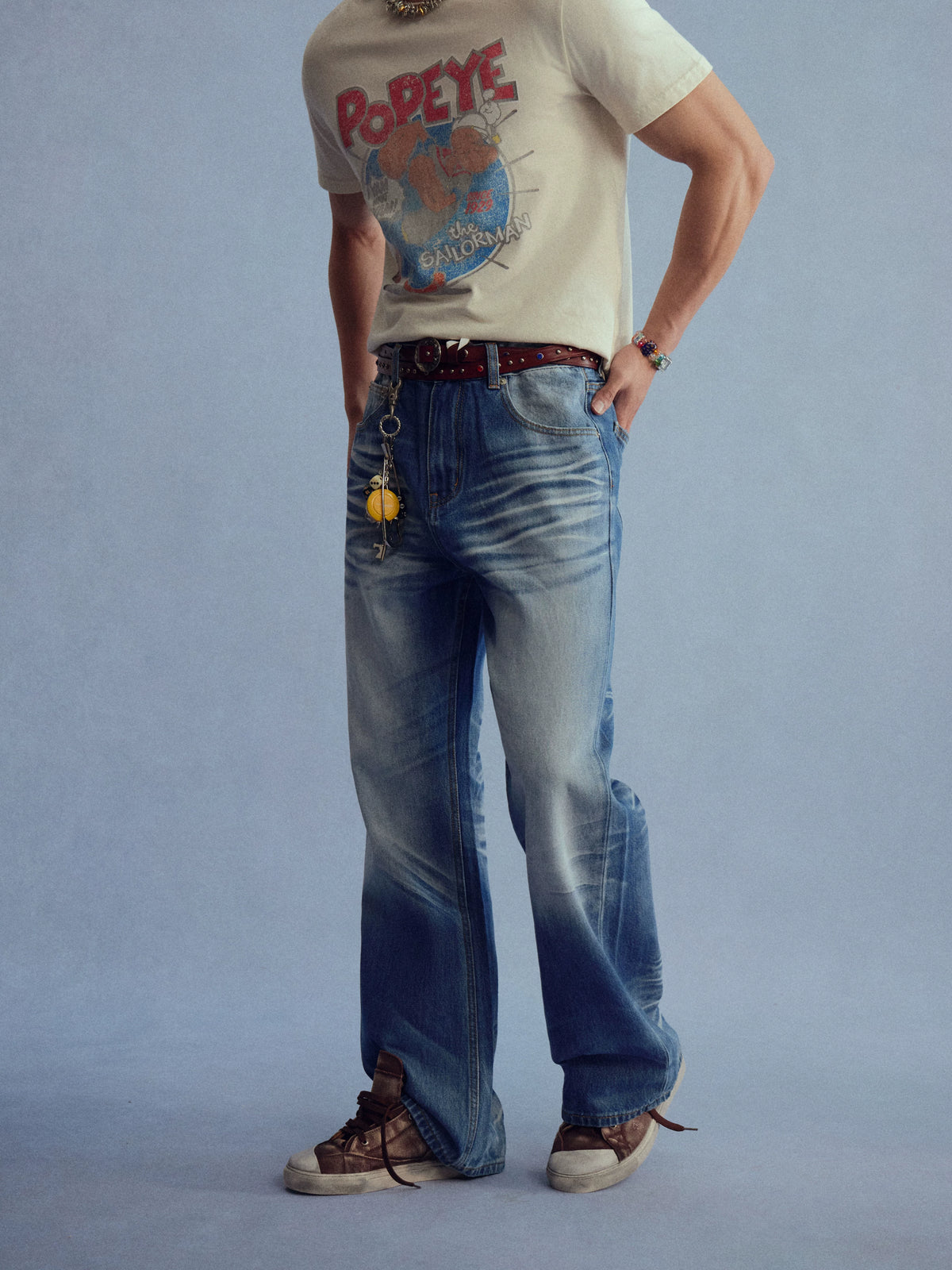 NO LOGO PaleTide Tidal Blue Washed Straight-Leg Loose Jeans