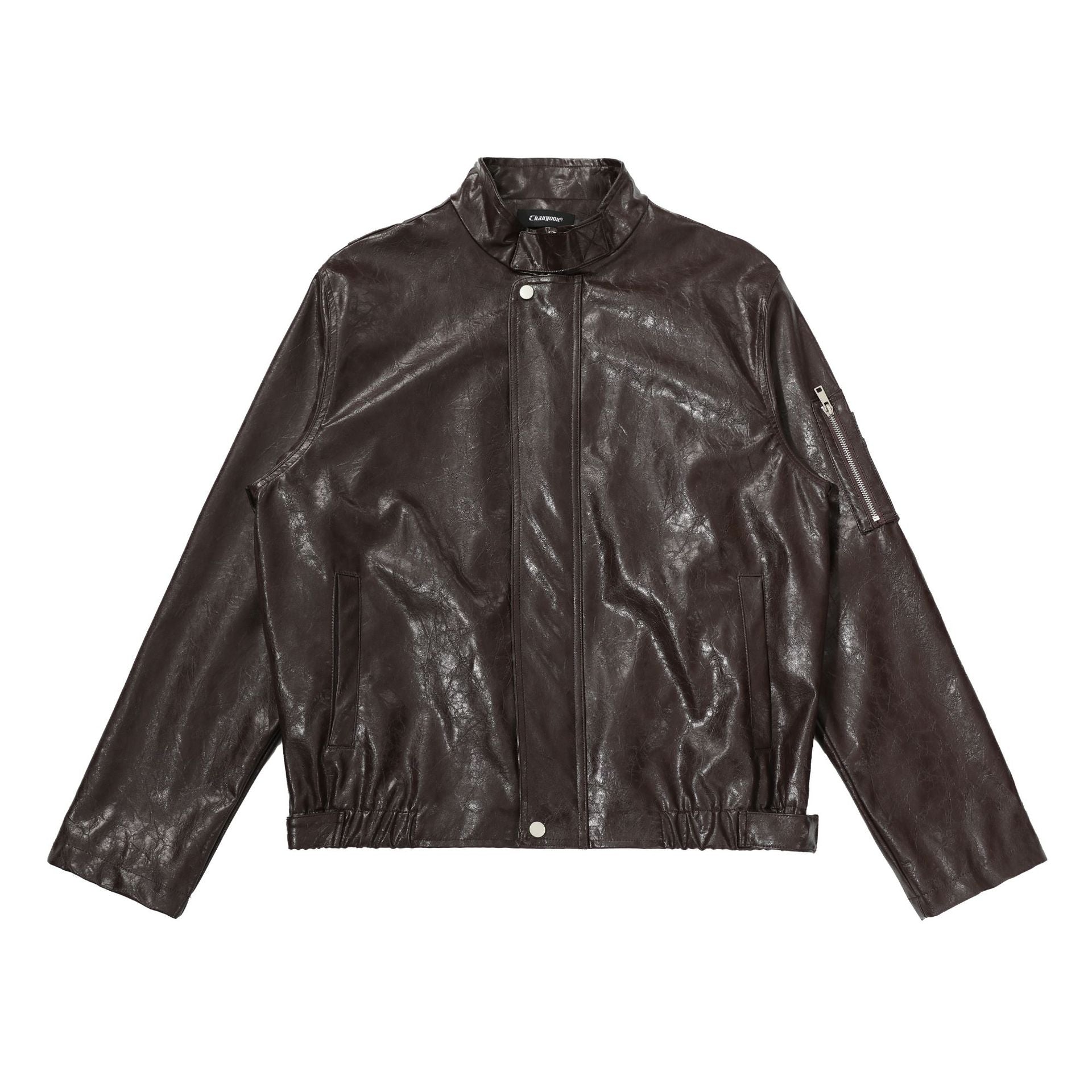 CHANYOOU Vintage Stand-up Collar Leather Jacket