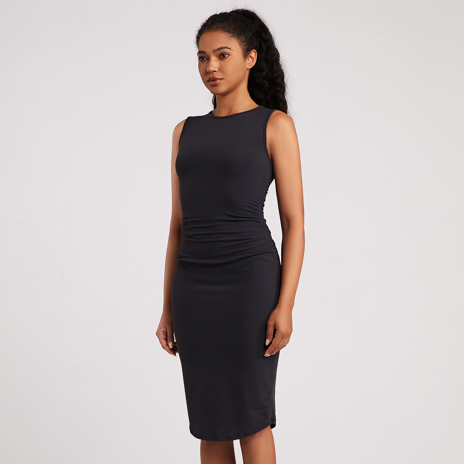 Athena Lulu High-waisted Nude Slim-fit Pleated Dress