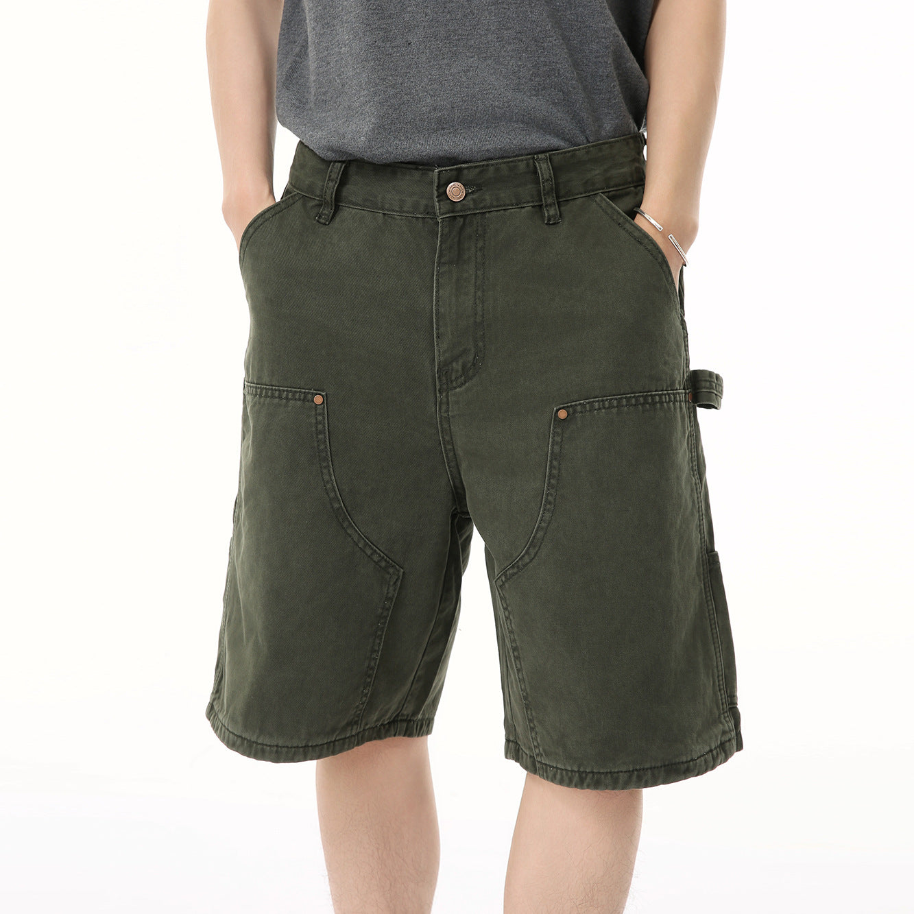 MTLCLOTHES Multi-pocket Workwear Casual Five-point Jeans