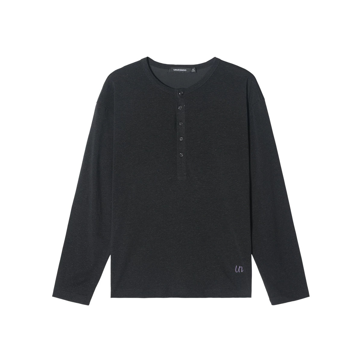 Unvesno Linen Texture Relaxed Long-Sleeve Henley Tee